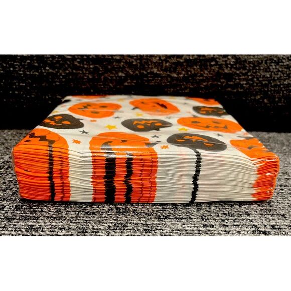 45‎ Pc Halloween Party Holiday Jack O Lantern Paper Napkins 2 Ply 6.5"x6.5" NEW! - Picture 3 of 3